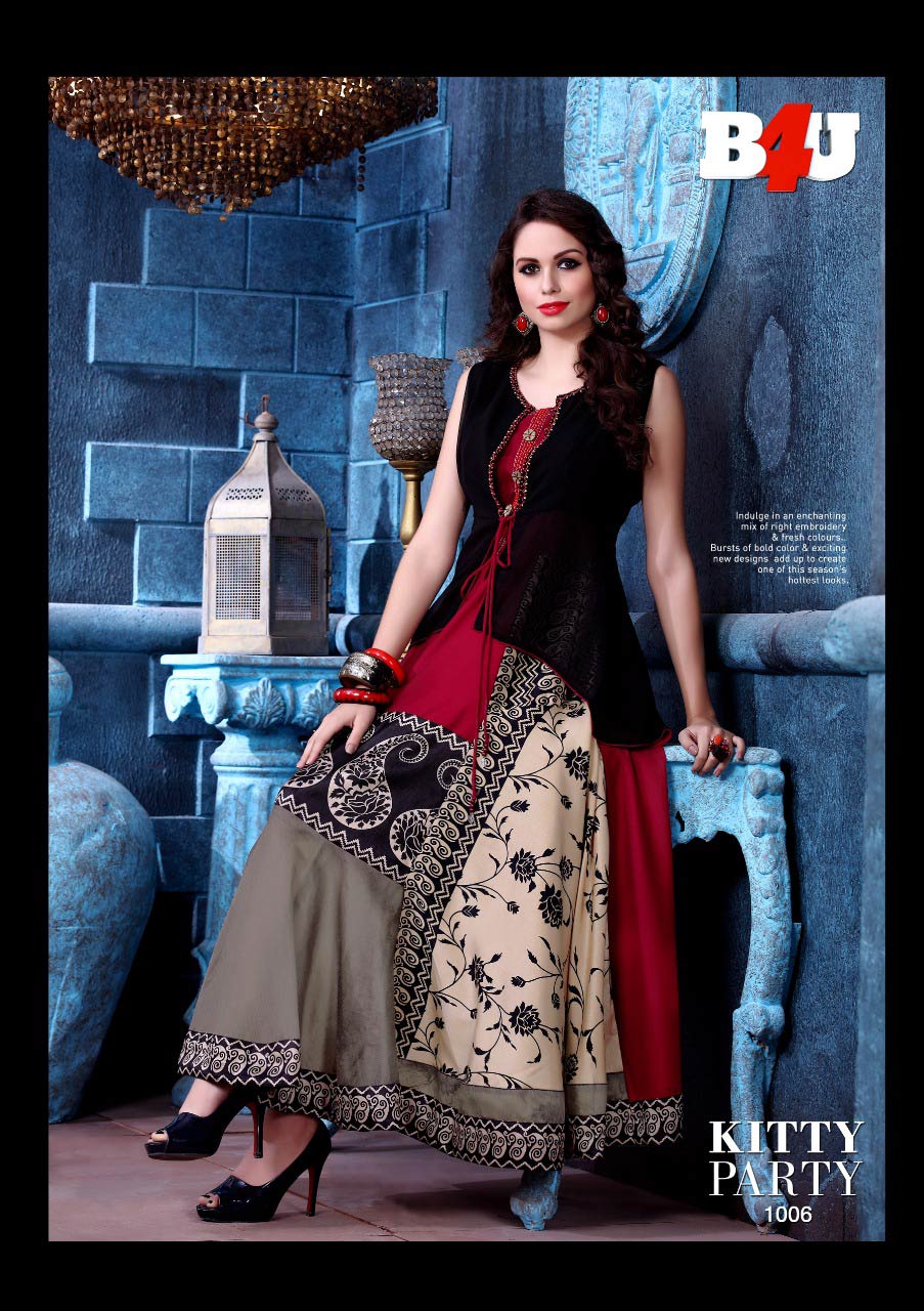 Kitty Party B4U Design Cora Silk Handwork Kurti Kitty Party B4U Design Cora Silk Handwork Kurti